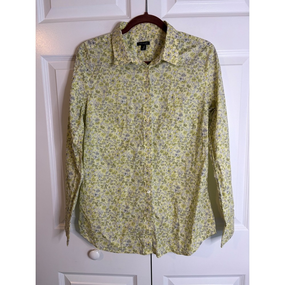 Ann Taylor Womens Yellow Floral Long Sleeve Button Down Shirt Size 12 Cotton
